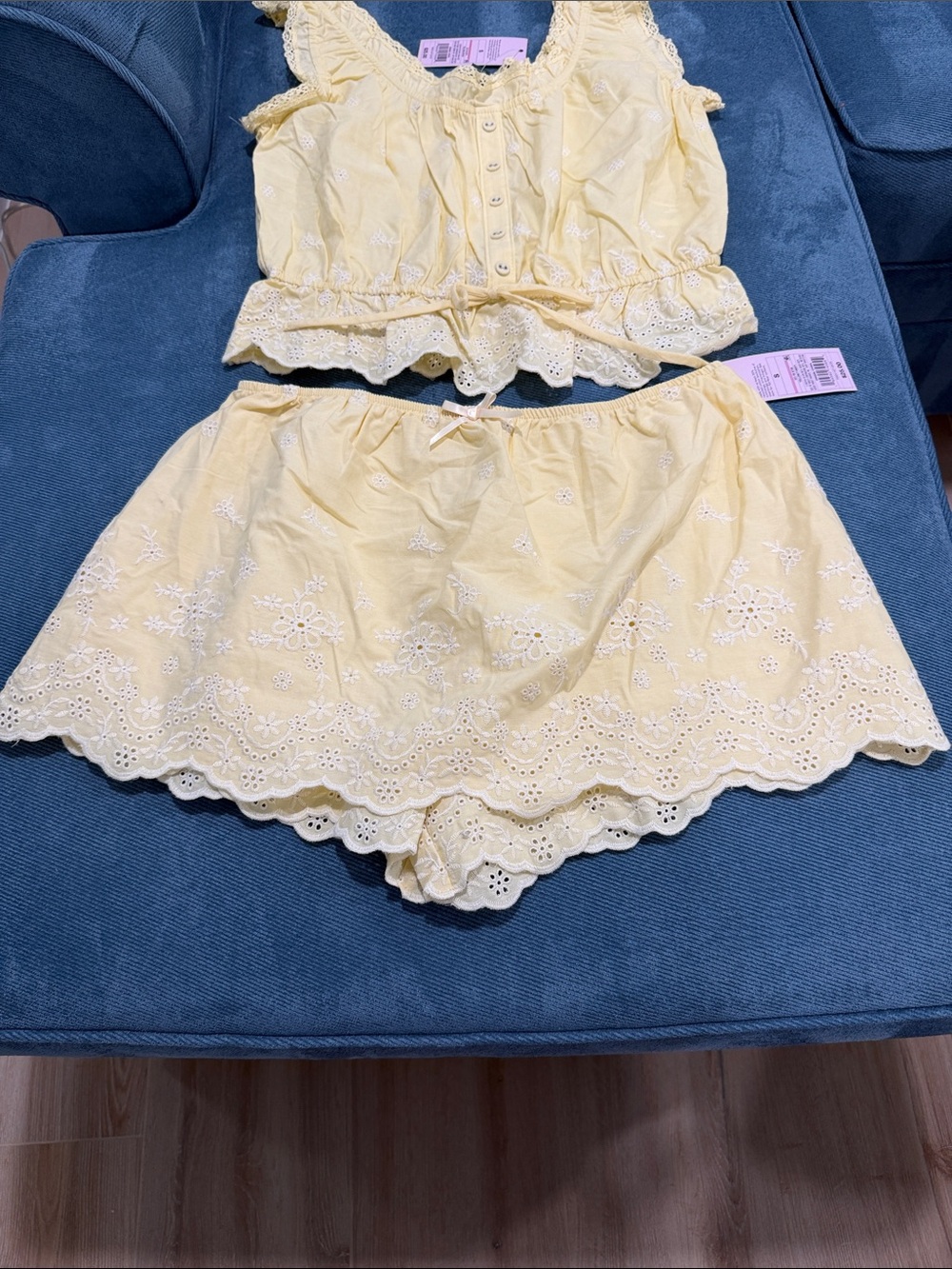 wild fable Yellow Eyelet Cotton Crop Top & Shorts Set - Picture 3 of 7